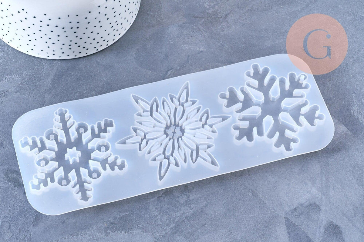 Moules en silicone 3 flocons de neige pour résine 230mm, x1 (G4973)