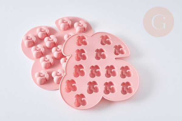 Moules en silicone rose CERISES 17.7cm, Moule pâtisserie en silicone bijoux avec inclusion en résine,x1 G7728