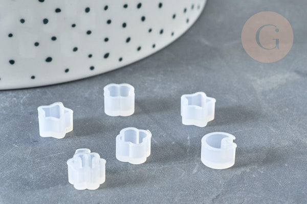 Moules petits en silicone lune, fleur, étoile inclusion résine 8~8.5mm, x2 (G8329)