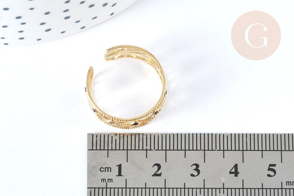 NPR-Bague réglable étoile émail noir acier doré Taille 54, x1 (G7012)