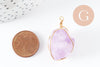 Pendentif Améthyste naturelle pierre brute acier 304 inoxydable doré IP 20~30mm, x1 (G9600)