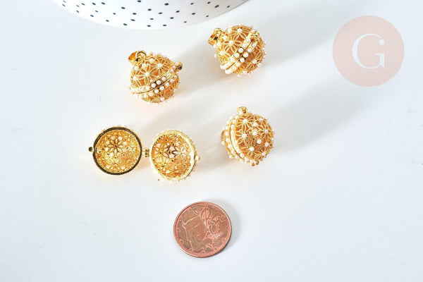 Pendentif Bola carillon d'harmonie doré perles 22x19mm, création bijoux de grossesse, création bijoux Vendu sans carillon, x1 G7798