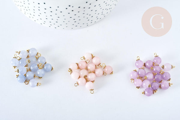 Pendentif Boule Pierre naturelle laiton doré 14,5mm, pierre véritable, x1 (G7651)