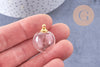 Pendentif Bouteille bulle en verre et bouchon en métal doré 17.5-25mm, x1 (G10658)