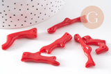Pendentif Branche forme corail plastique rouge 27-47mm, x5 (G10490)
