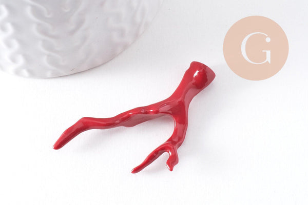 Pendentif Branche forme corail résine rouge 44.5mm, x1 (G10347)