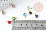 Pendentif Breloque rond verre facetté acier 304 inoxydable doré IP 9.5mm, x1 (G9107)