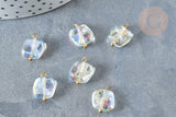 Pendentif Carré arrondi verre transparent laiton doré 15mm, cristal , x10 (G7842)