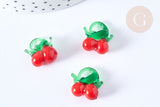 Pendentif Cerise fruit rouge verre 17~19mm, x5 (G7892)