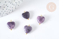 Pendentif Cœur Lépidolite pierre naturelle 15~15,5mm, pendentif pierre naturelle pour création de bijoux, x1 G7592