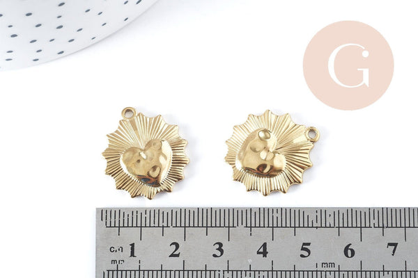 Pendentif Coeur acier 201 inoxydable doré 23mm, x1 (G10194)