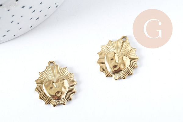 Pendentif Coeur acier 201 inoxydable doré 23mm, x1 (G10194)
