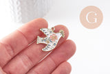 Pendentif Colombe blanc à fleurs zamac doré 26mm, x2 (G10041)