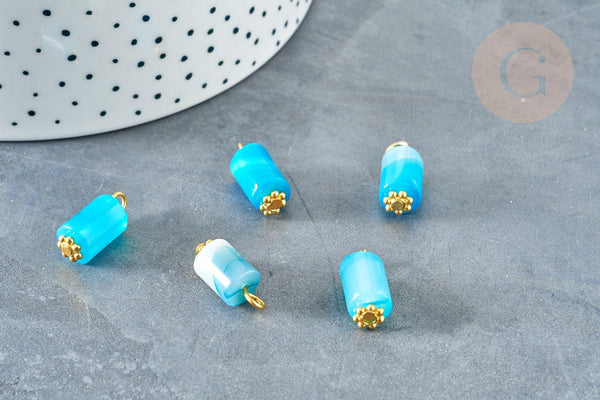 Pendentif Connecteur Agate naturelle bleue colonne fer doré 17.5mm, pierre naturelle, x1 (G8235)