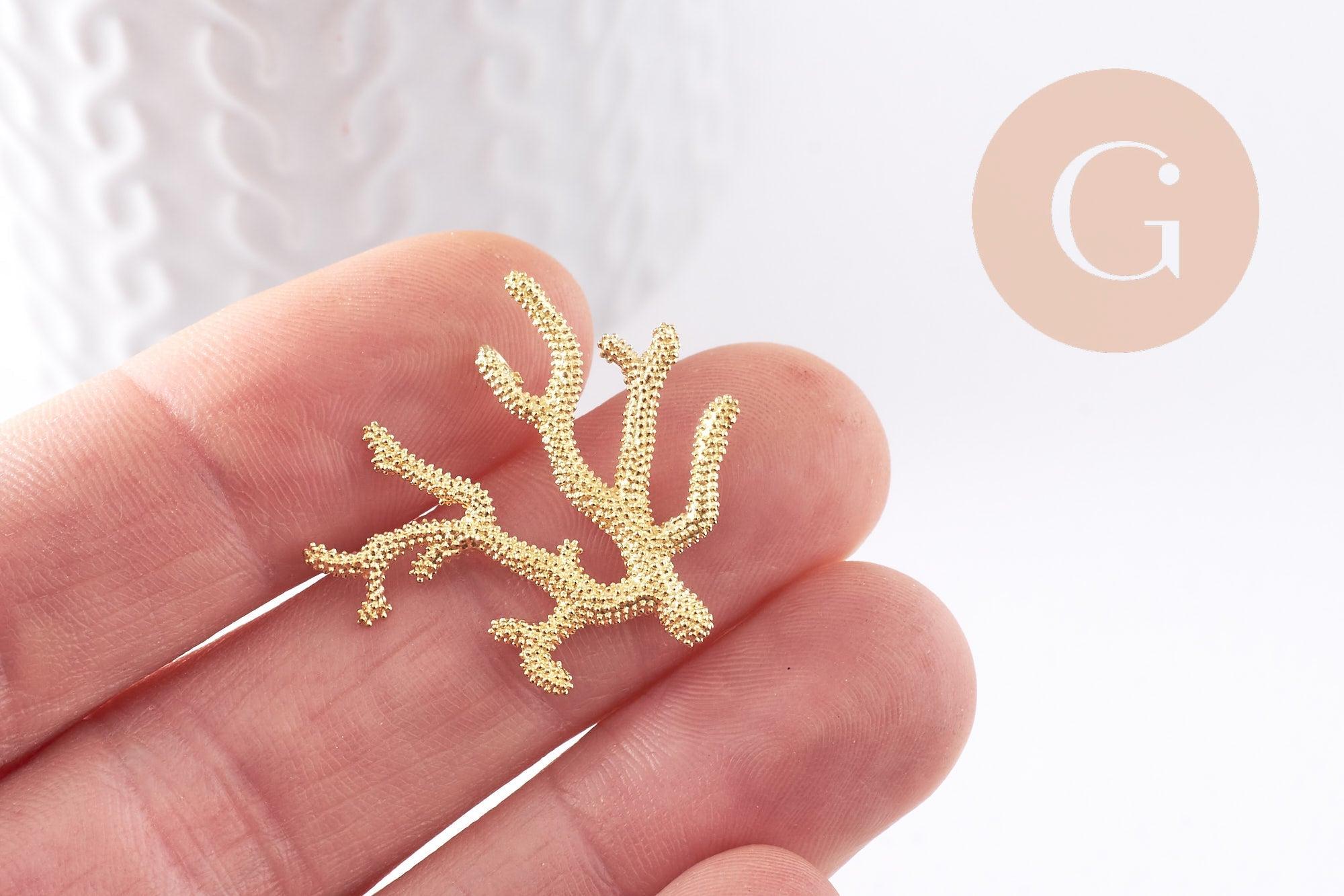 Pendentif Connecteur corail laiton brut 25.5mm, pendentif corail pour fabrication bijoux fantaisie, x1 (G7151)