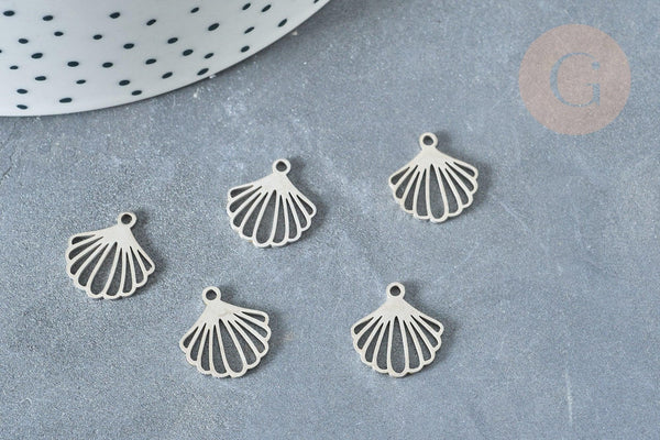 Pendentif Coquillage acier 304 inoxydable platine 13.5mm,x1 (G8022)