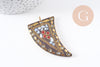 Pendentif Corne en laiton et pierres, pierre naturelle, pendentif doré, pendentif pierre, pendentif tibétain, 61mm, x1 (G3086)