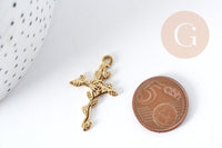 Pendentif Croix Fleur de rose acier 304 inoxydable IP doré, x1 (G9014)