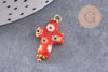 Pendentif Croix verre millefiori laiton et zamac doré 24.5mm, x1 (G9019)