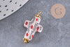 Pendentif Croix verre millefiori laiton et zamac doré 24.5mm, x1 (G9019)