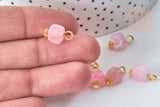 Pendentif Cube Agate naturelle rose pâle fer doré 14~16mm, pierre naturelle, x1 (G7971)