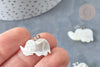 Pendentif Eléphant nacre blanche naturelle laiton platine 15~17mm,pendentif éléphant, création bijoux coquillage blanc, x1 G7857