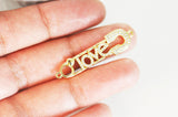 Pendentif Epingle à nourrice LOVE laiton doré 18k cristal,sans nickel,coeur bijoux,pendentif amour, Pendentif zircon,41mm x1 (G5321)