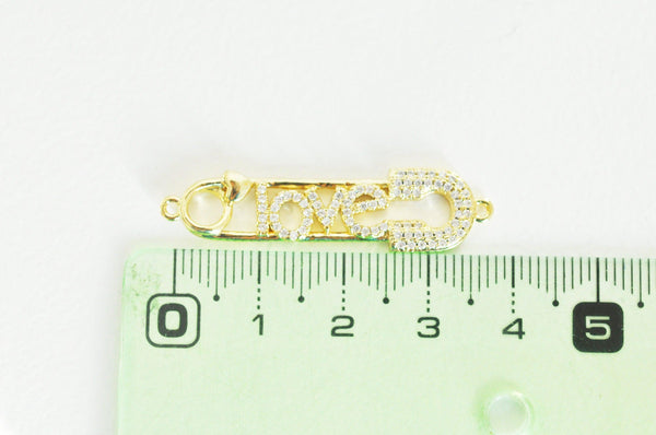 Pendentif Epingle à nourrice LOVE laiton doré 18k cristal,sans nickel,coeur bijoux,pendentif amour, Pendentif zircon,41mm x1 (G5321)