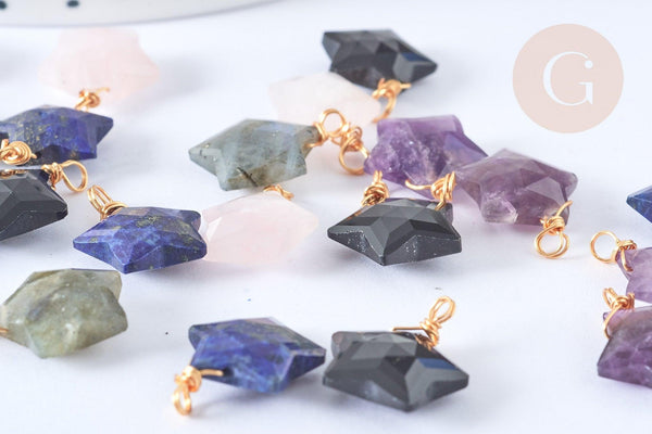 Pendentif Etoile Pierres naturelle laiton doré 19.5mm, x1 (G7954)