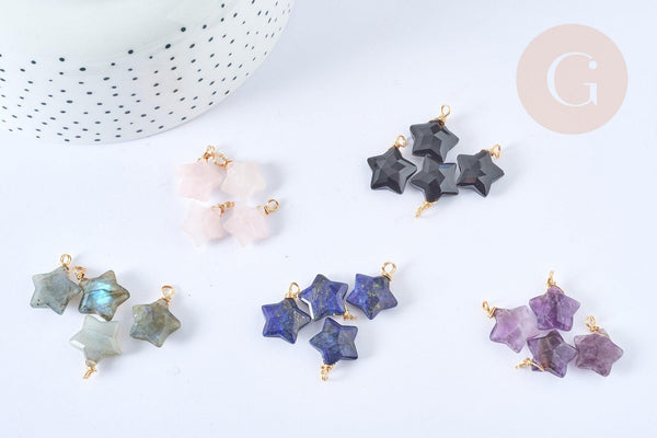 Pendentif Etoile Pierres naturelle laiton doré 19.5mm, x1 (G7954)