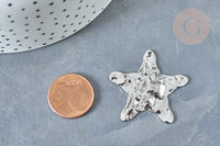 Pendentif Etoile martelé laiton platine brillant 36mm, pendentif étoile texturé, création bijoux argenté, x1 G8020