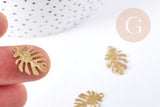 Pendentif Feuille Monstera striée laiton brut 13mm, fabrication bijoux fantaisie thème nature x2 G9252
