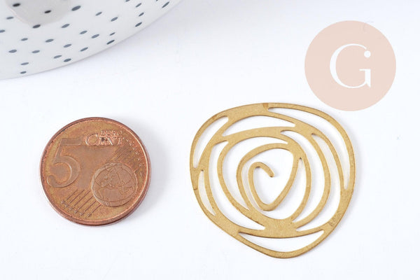 Pendentif Fleur Rose ajourée laiton brute 32mm, x1 (G8770)