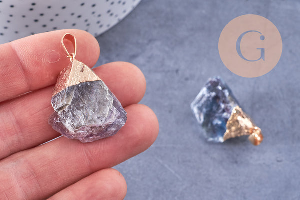 Pendentif Fluorite naturelle brute fer doré 24-25mm, x1 (G2510)
