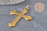 Large Cross Pendant, golden zamak, 75mm, x1 (G2368)
