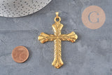 Large Cross Pendant, golden zamak, 75mm, x1 (G2368)