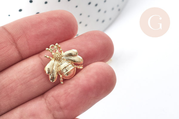 Pendentif Insecte laiton doré abeille 16mm, x1 (G8076)