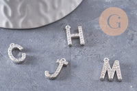 Pendentif Lettre acier 304 inoxydable argenté lettre cristal blanc, sans nickel,lettre initiale prenom,15.5mm, x1 (G4618)