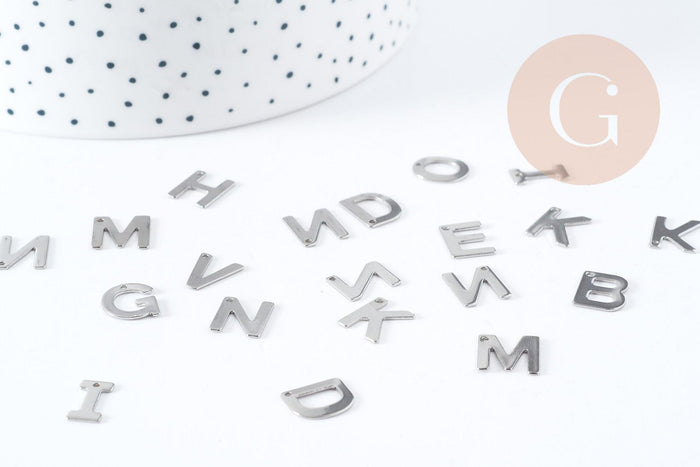 Pendentif Lettre initiale acier 201 inoxydable platine 11mm, x1 G8970