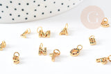 Pendentif Lettre laiton doré zircons colorés 8.5~9.5mm, x1 (G1570)