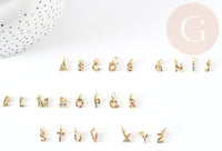 Pendentif Lettre laiton doré zircons colorés 8.5~9.5mm, x1 (G1570)