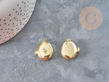 Pendentif Locket Médaillon ovale laiton doré 18K zircon 22x19.5mm, x1 (G9046)