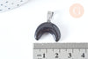 Pendentif Lune agate noire naturelle acier inoxydable 30mm, création bijou lune, pendentif pierre agate naturelle, x1 (G6998)