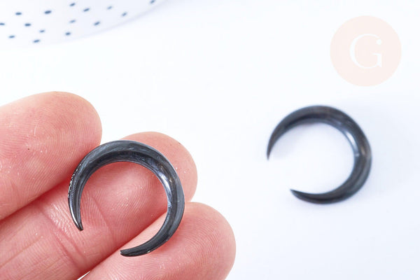 Pendentif Lune corne noire naturelle 37x4mm, pendentif lune en corne naturelle noire, piercing écarteur corne naturelle x1 - G6475