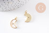Pendentif Lune nacre blanche naturelle laiton doré 18mm, x1 (G10256)