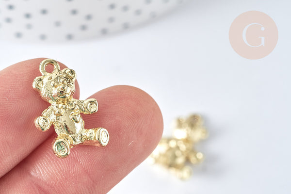 Pendentif Ourson zamac doré clair 20.5mm, x1 (G7414)