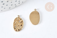 Pendentif Ovale étoilé cristal blanc acier inoxydable 304 doré à graver 19mm, x1 (G7497)