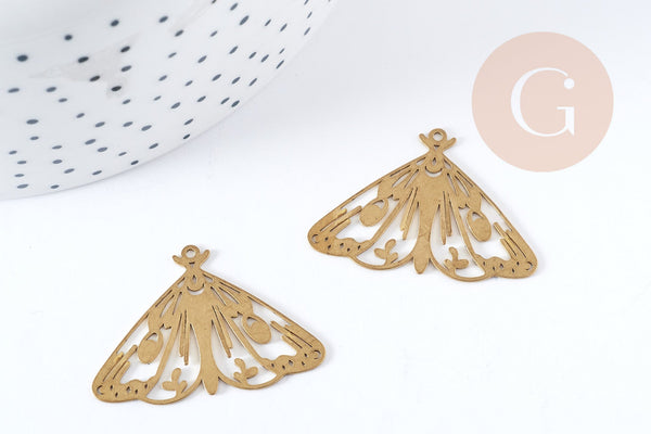 Pendentif Papillon laiton brut 34mm, pendentif pour création bijoux vintage x1 G9251