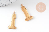 Pendentif Phare en laiton brut 33mm, création bijoux marins x1 G7515
