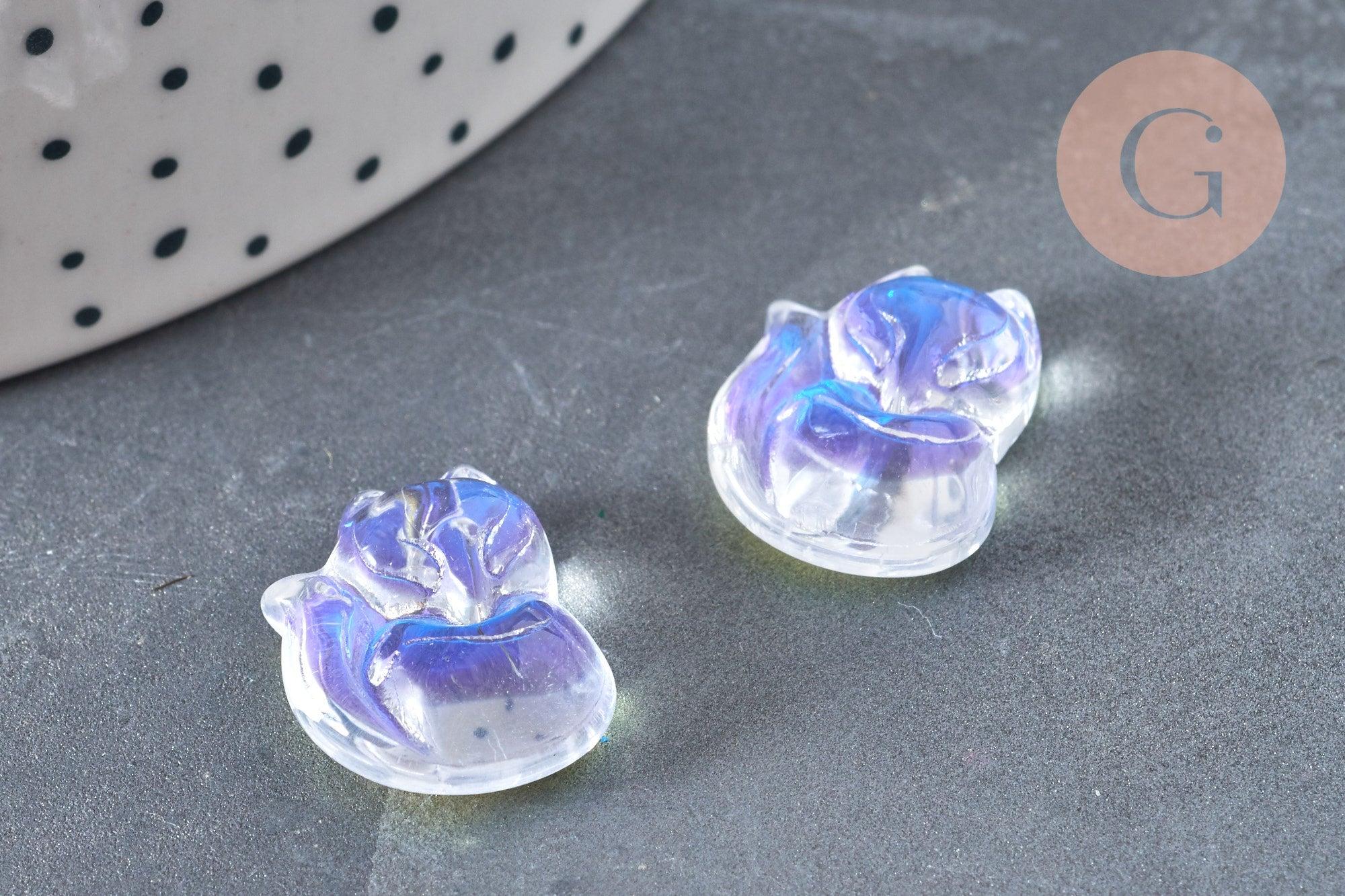 Pendentif Renard Verre irisé 18mm, pendentif animal cristal, x2 (G6929)